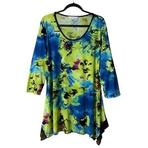 Peter Nygard Womens Size XL Multicolor 3/4 Sleeve Tunic Top Shirt Blouse